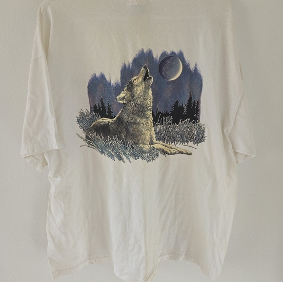 Vintage Global Impression T Shirt Hanes Mens Size XL Wolves howling at the moon - Picture 5 of 11